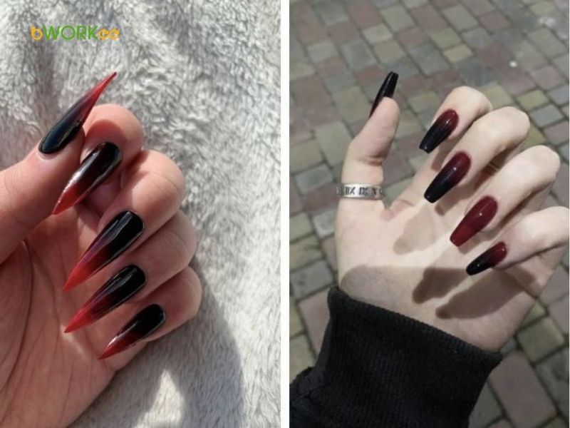 Nail đen kết hợp đỏ