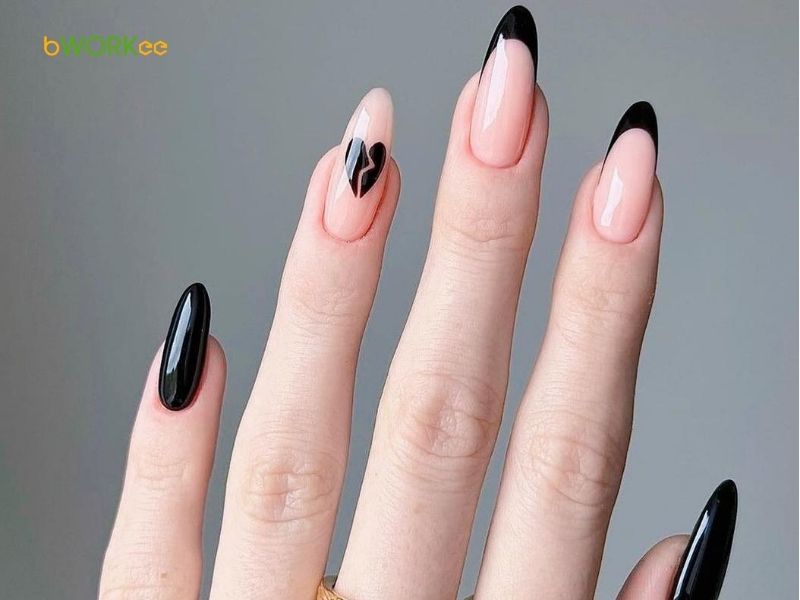 Nail xinh màu đen phối hồng