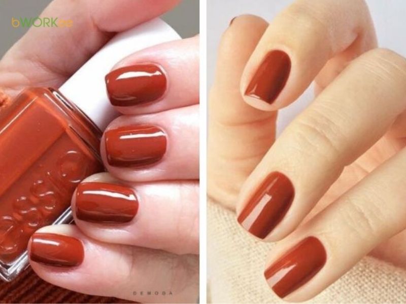 Mẫu nail màu đỏ gạch – Ấm áp và tinh tế
