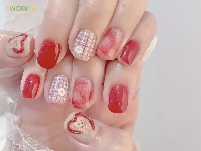 Mẫu nail màu đỏ hồng – Dịu dàng và nữ tính