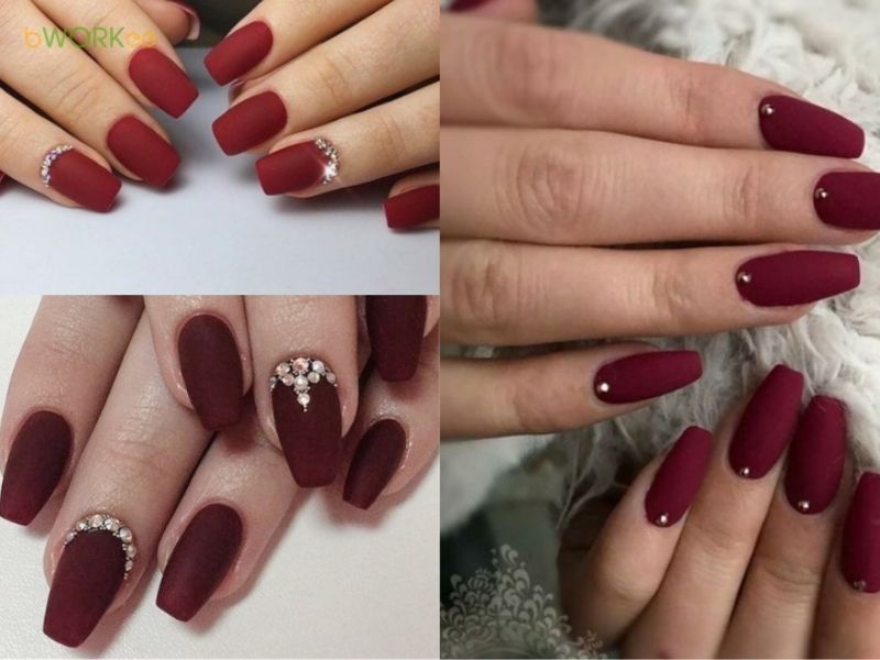 Mẫu nail màu đỏ nhám – Phong cách phá cách