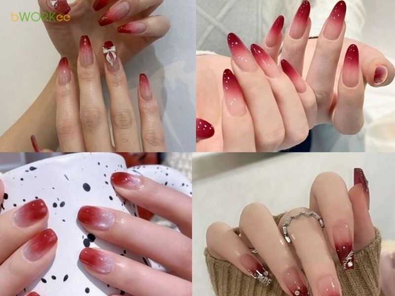 Mẫu nail màu đỏ ombre – Chuyển sắc mềm mại