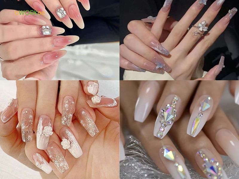 Mẫu nail ombre đính đá đẹp