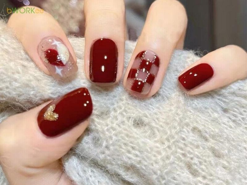 Mẫu nail màu đỏ đô – Đậm nét cổ điển