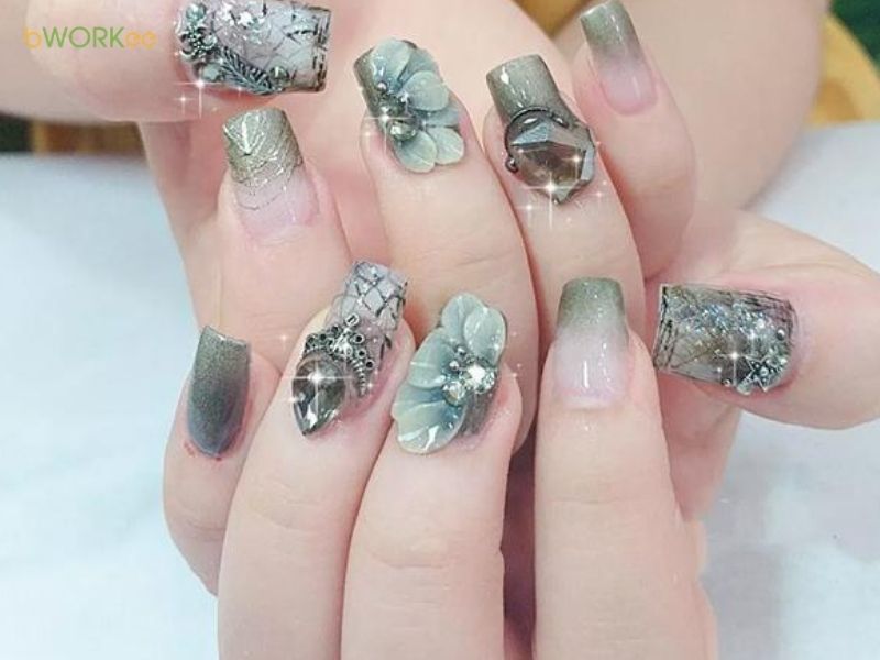 Nail Màu Xanh Đính Đá: Lựa Chọn Cho Các Sự Kiện Lớn
