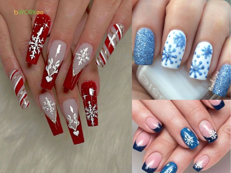 Nail nhũ họa tiết bông tuyết