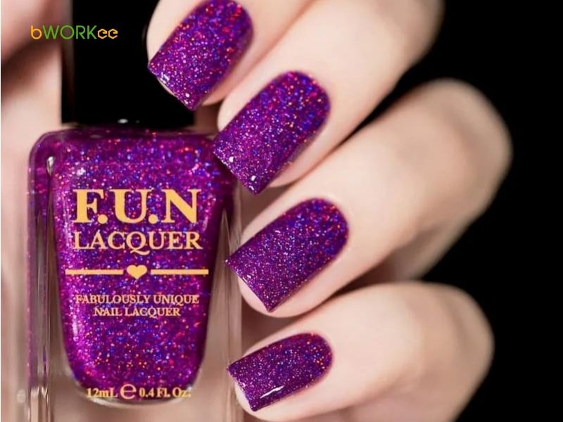 Nail màu tím phủ kim tuyến