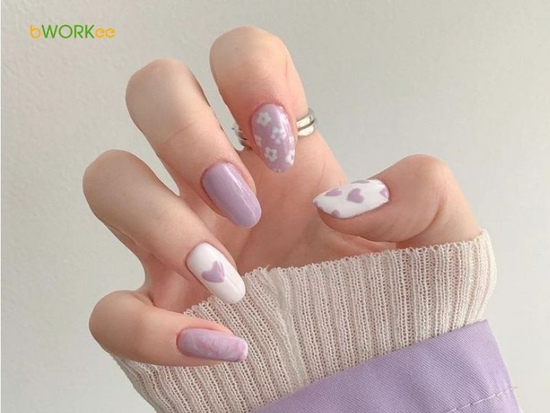 Nail màu tím nhạt/Nail tím pastel