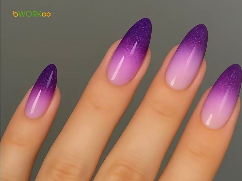 Nail màu tím xinh ombre