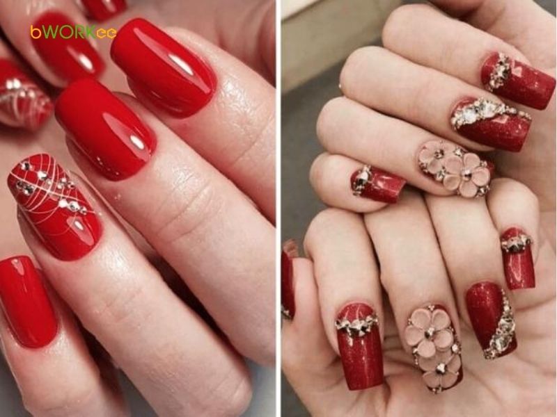 Mẫu nail đính đá lấp lánh đi tiệc