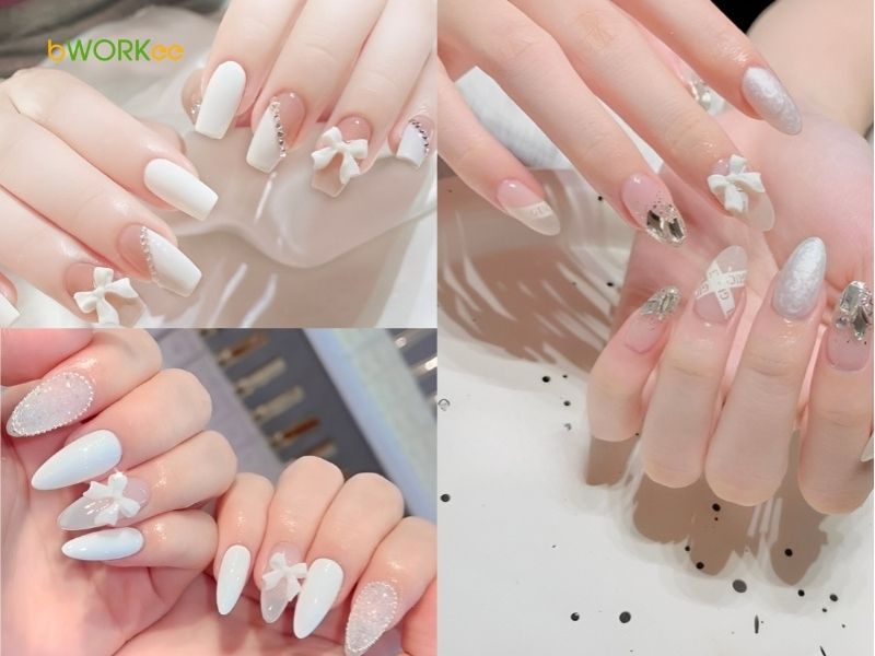 Mẫu nail đính hoa đẹp (mẫu nail đính đá nơ)