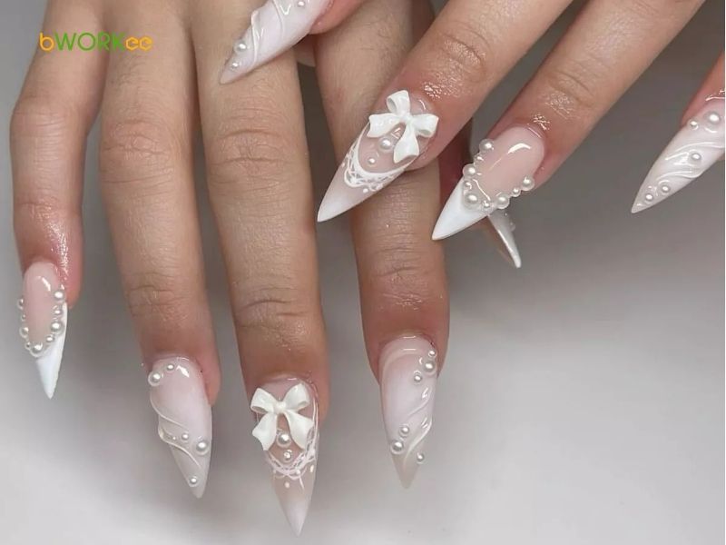 Nail trắng cô dâu và các mẫu nail cưới màu trắng đẹp