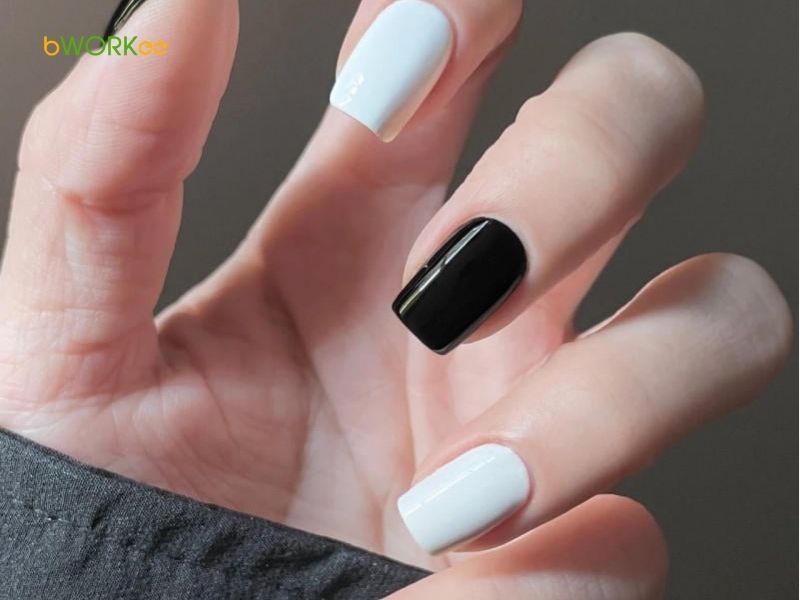 Mẫu nail màu trắng đen cá tính
