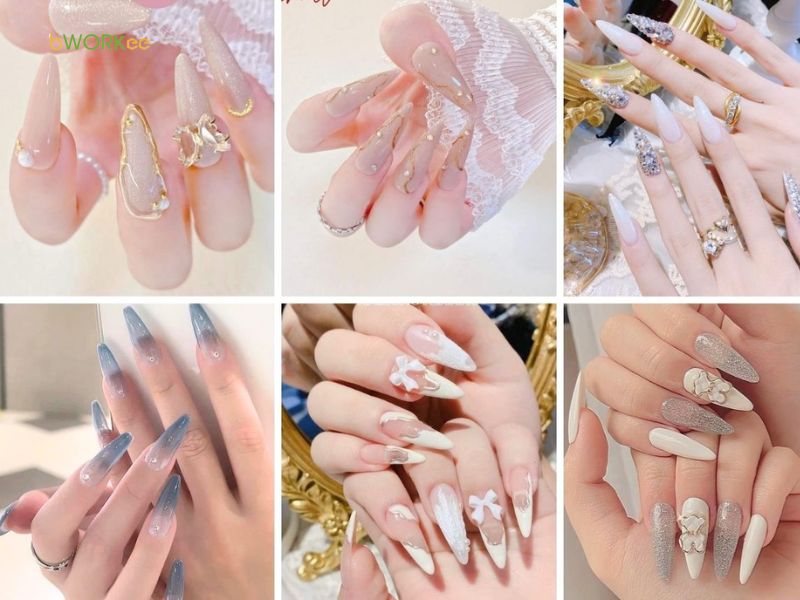 Mẫu móng vẽ hoa dài, nhọn