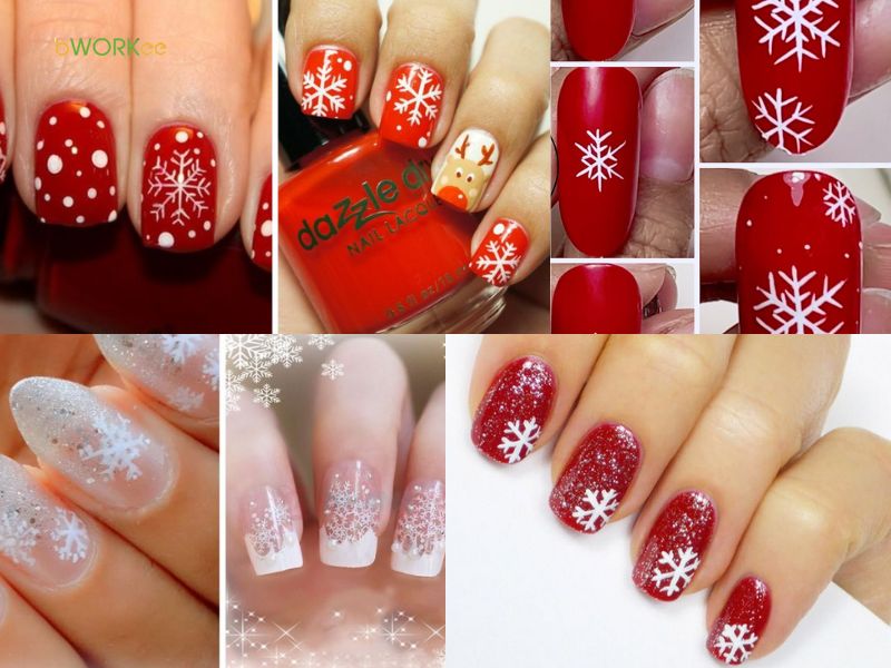 Mẫu móng vẽ hoa tuyết tone đỏ rực rỡ