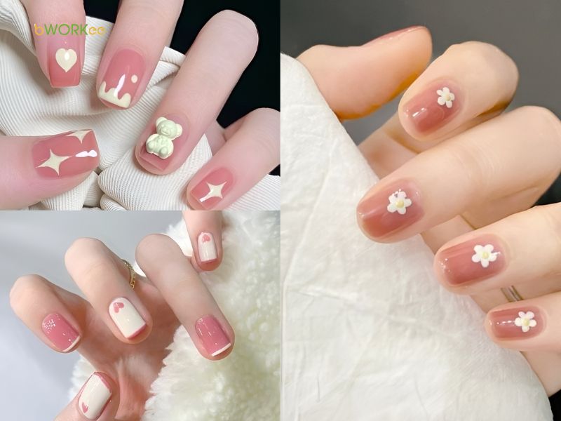 Mẫu nail hoa cho móng ngắn đơn giản