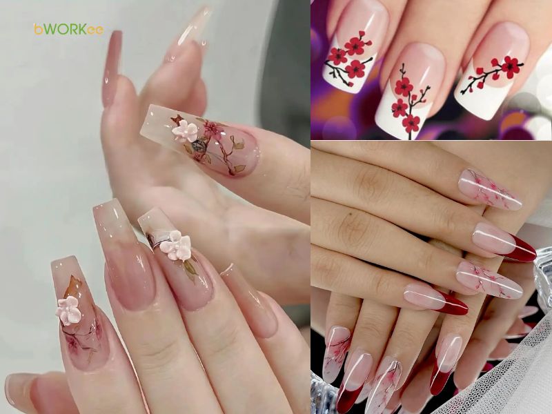 Mẫu nail hoa đào may mắn