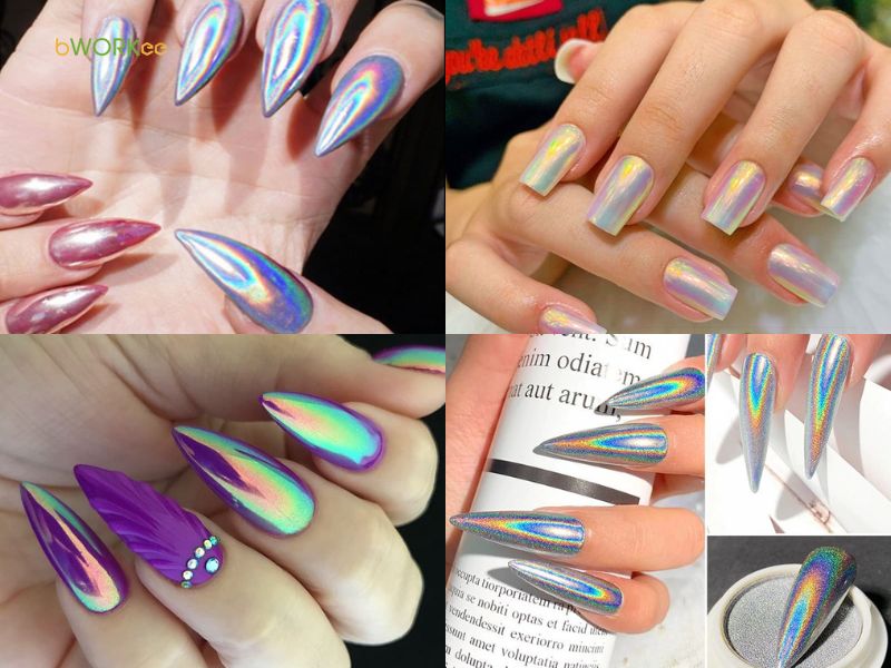 Mẫu nail tráng gương cầu vồng