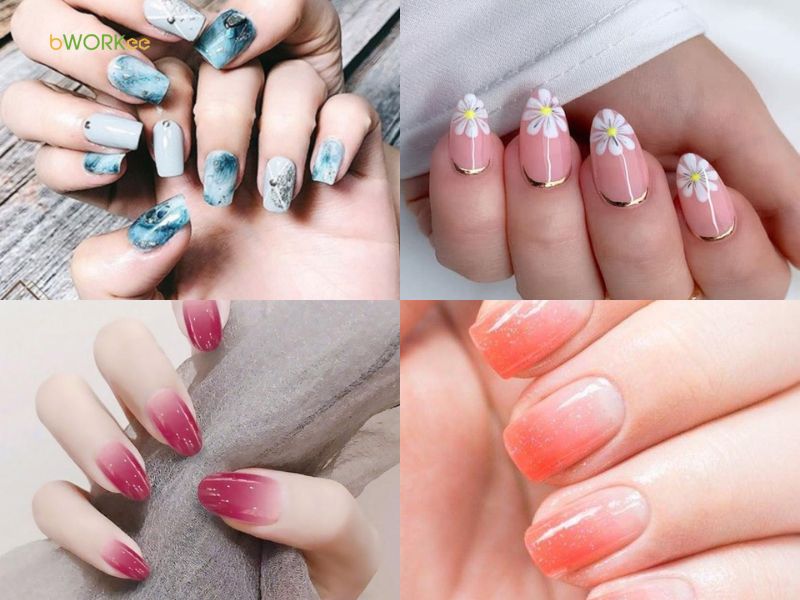 Mẫu nail vẽ hoa sơn ombre