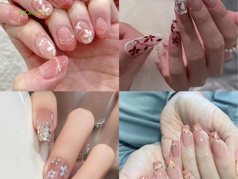 Mẫu nail vẽ hoa tuyết đẹp màu nâu