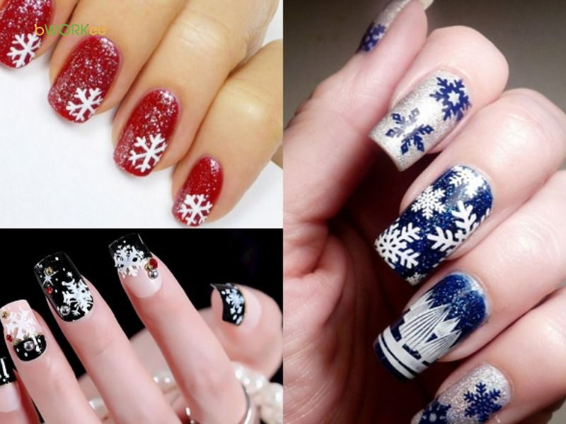Nail hoa tuyết tone đen thanh lịch