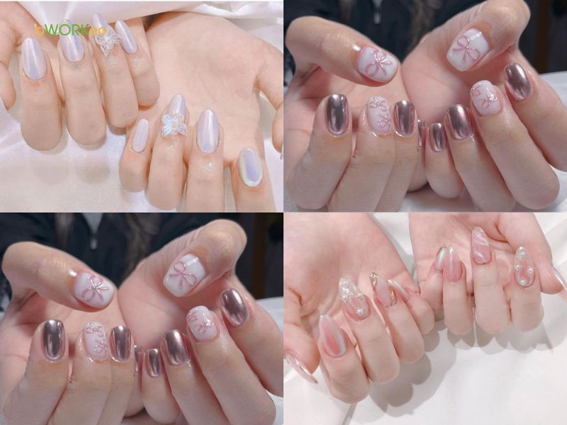 Nail tráng gương hình nơ