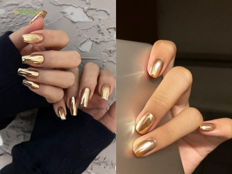Nail tráng gương màu đồng