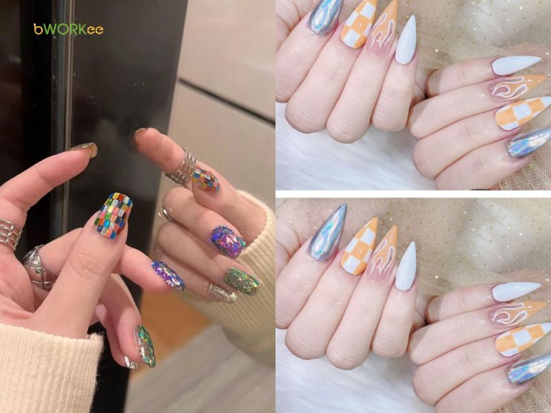 Nail tráng gương thêm họa tiết