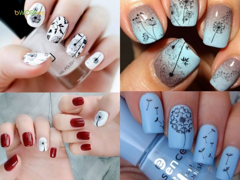 Nail vẽ hoa bồ công anh sang chảnh