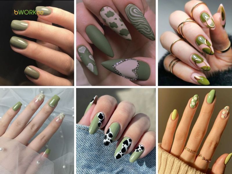 Nail vẽ hoa màu xanh bình yên