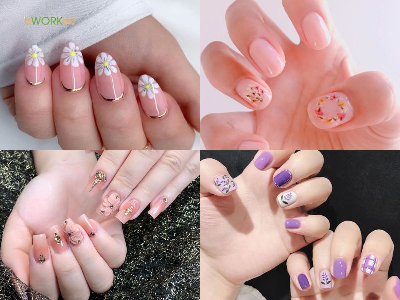 Nail vẽ hoa pastel ngọt ngào