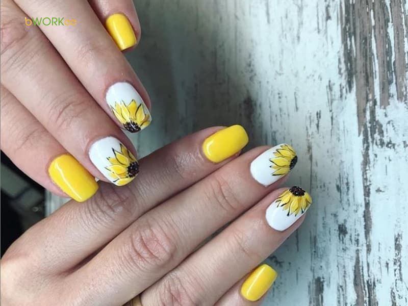 Nail vẽ hoa vàng tươi mới